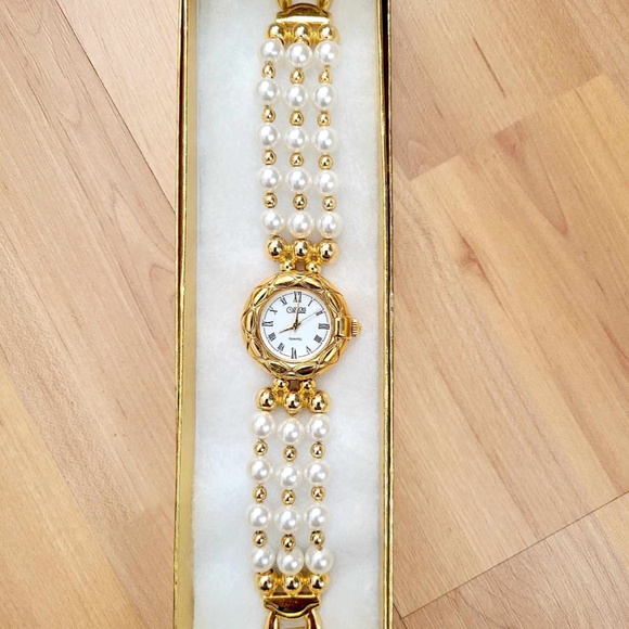 Vintage OPTICKS Celebrity Watch Quartz Pearl Gold Tone Stainless Steel Base - Picture 13 of 13